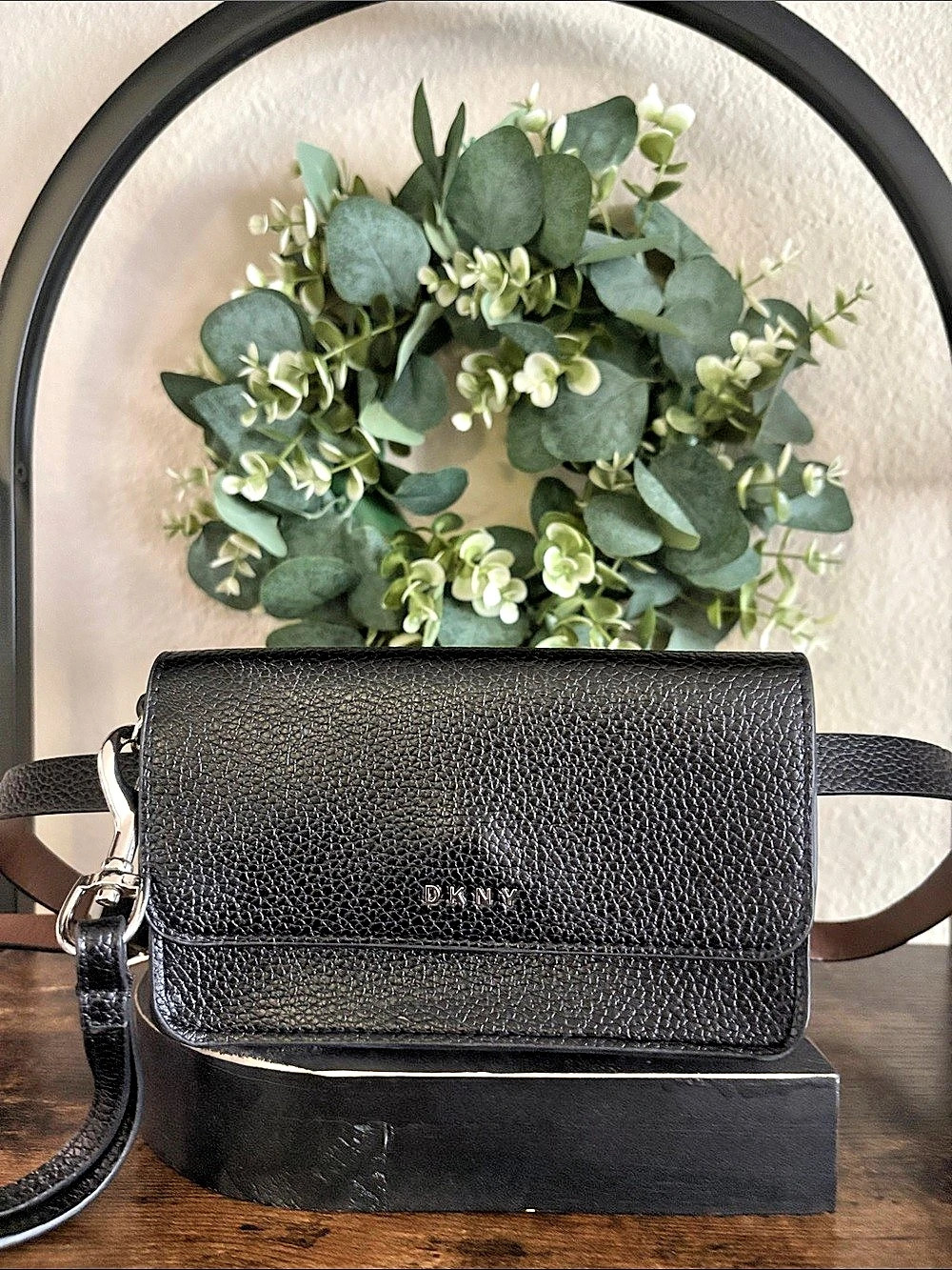 DKNY Convertible Pebbled Leather Belt Bag Crossbody Black & Brown
